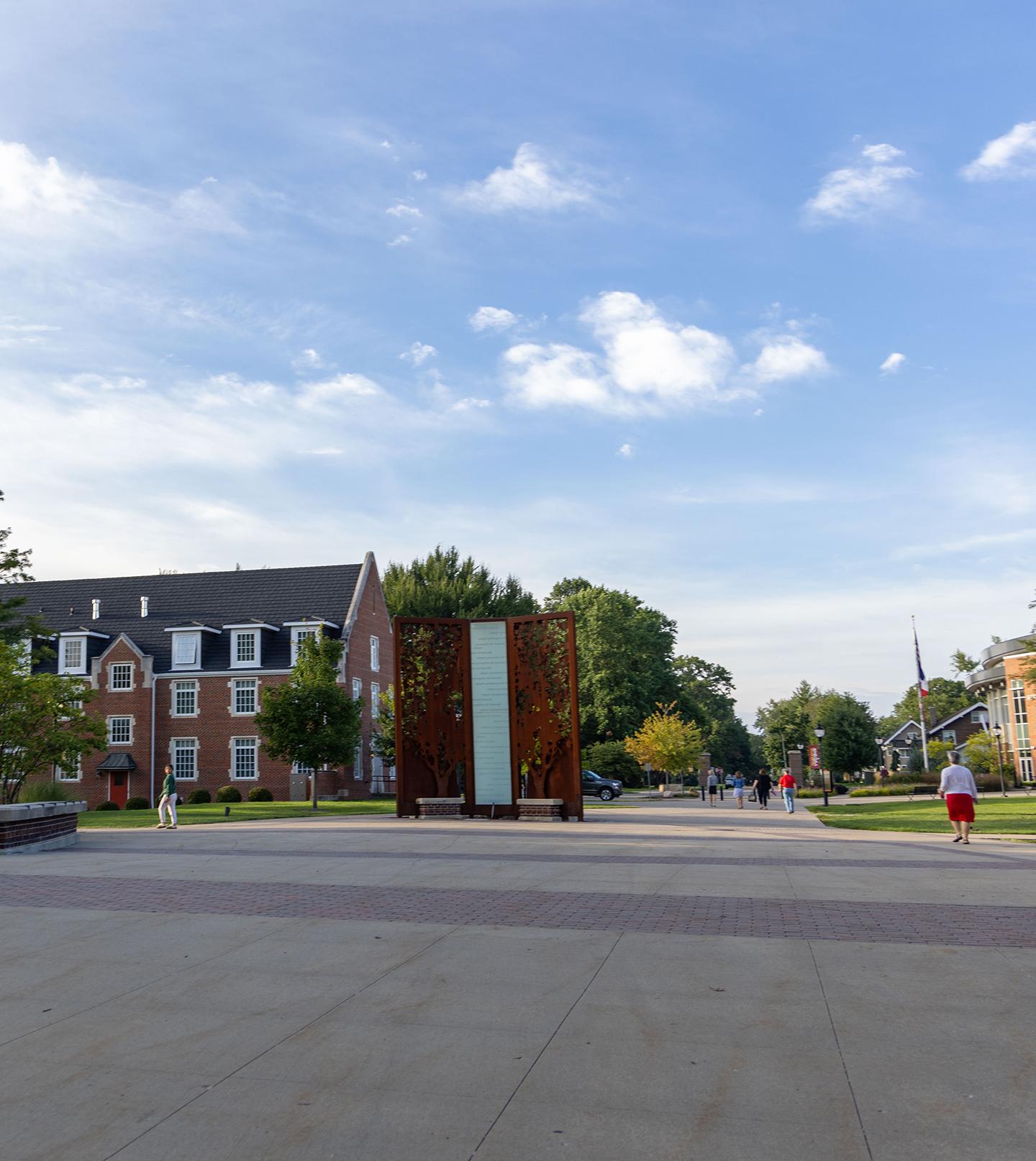 Wide shot of campus in the summer